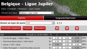 Cotes de PartyBets sur les matchs de la Ligue Jupiler du Championnat de Belgique pour la saison 2011-2012