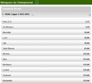 Cote de Lille chez Unibet pour le titre de Champion de France 2014