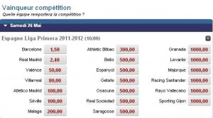 Cote de Betclic sur le vainqueur de la Liga du Championnat d’Espagne pour la saison 2011-2012