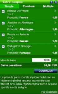 Sélection de 4 paris simples 1X2 des Qualification de l’Euro 2012 chez le bookmaker ParionsWeb
