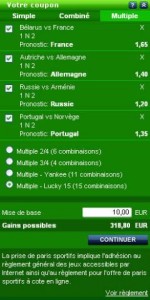 Coupon Multiple Lucky 15 (15 combinaisons) chez le bookmaker ParionsWeb