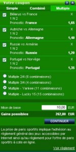 Coupon Multiple Yankee (11 combinaisons) chez le bookmaker ParionsWeb