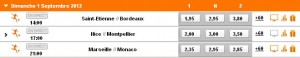 Exemple de paris simples sur la Ligue 1 de foot