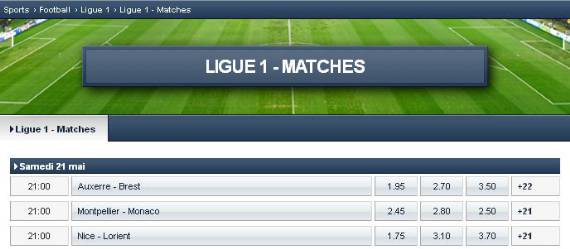Sélection de 3 paris simples 1X2 de Ligue 1 chez le bookmaker EurosportBET